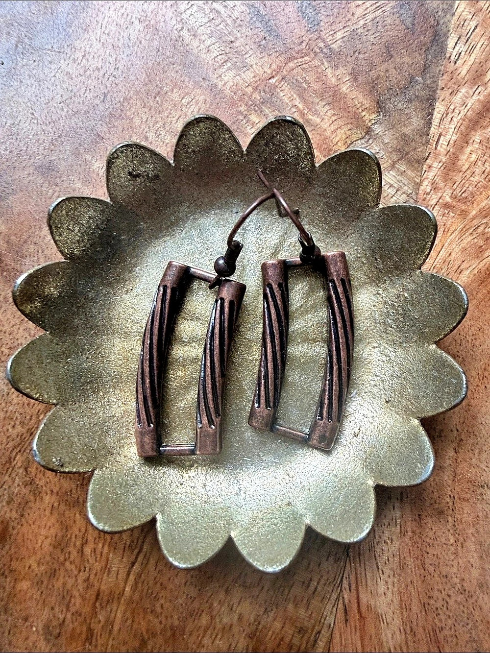 Vintage modernist copper dangle earrings